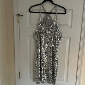 Silver Sequin adjustable strap Mini Dress